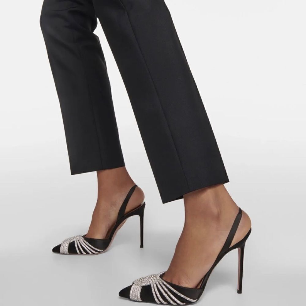 Aquazzura Gatsby Crystal-Embellished Satin Pumps size 38.5 - Picture 2 of 13